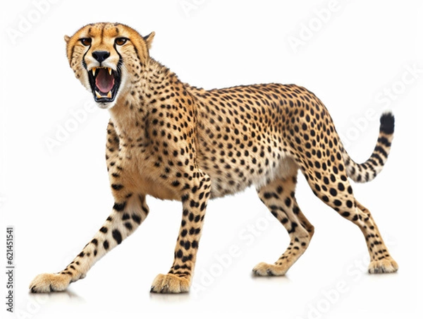Fototapeta チーター　白背景　AI生成画像　ジェネレーティブAI