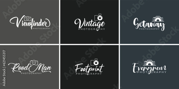 Fototapeta Signature photography logo design with camera icon vector template and unique brand name