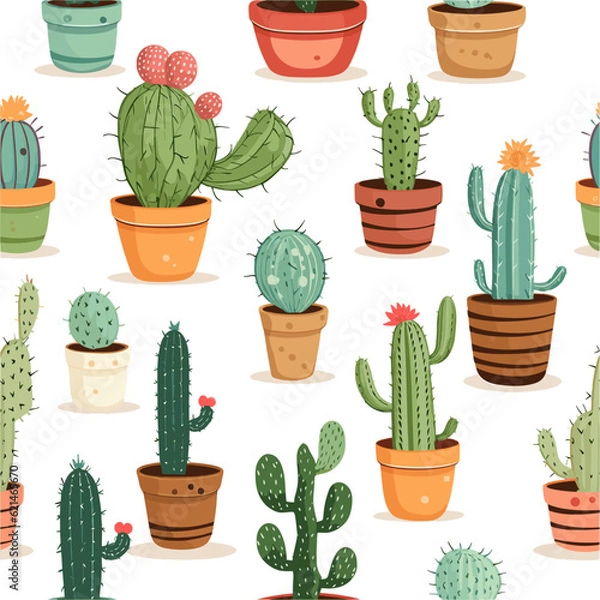Fototapeta Colorful cactus doodle and Kawaii cute style, seamless pattern
