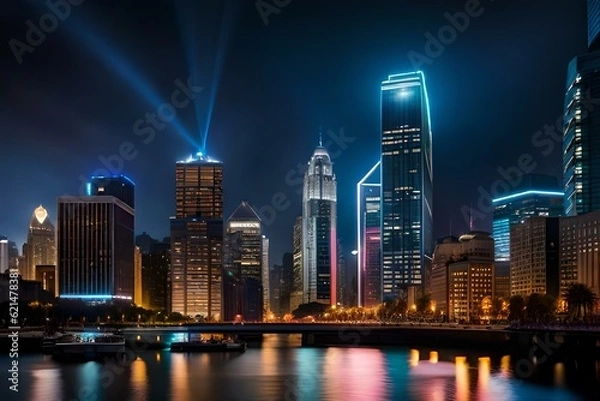 Fototapeta  wallpaper with city at night  generated by AI tool