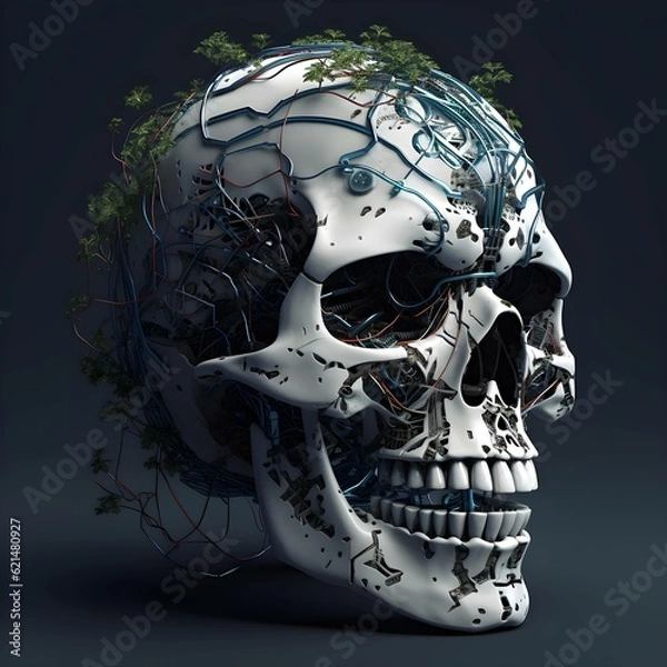 Fototapeta black skull evil skeleton head halloween concept generative ai