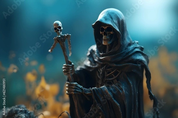 Fototapeta black skull evil skeleton head halloween concept generative ai