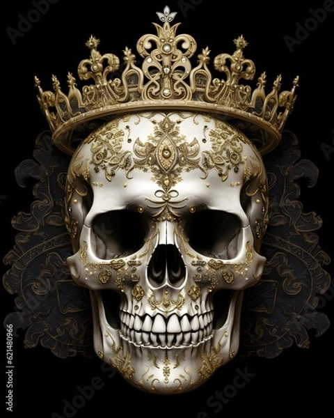 Fototapeta gothic skull with wings on black background generative ai
