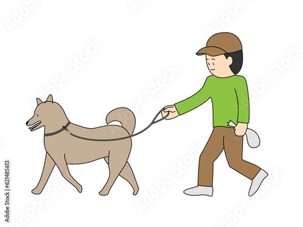 Obraz 柴犬を散歩する男性のイラスト
