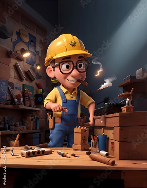 Fototapeta bob the builder smoking a cigar while djing