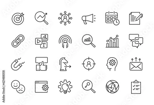 Fototapeta SEO marketing for Business management related icon set - Editable stroke, Pixel perfect at 64x64