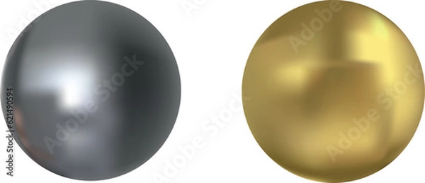 Obraz 3d silver and gold glossy ball isolated  on transparent background