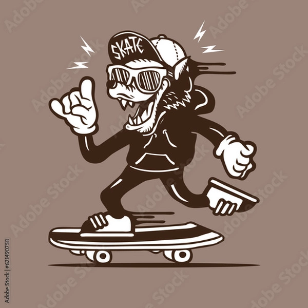 Obraz Wolf Wearing Hoodie Skater Mascot Vector Character Design