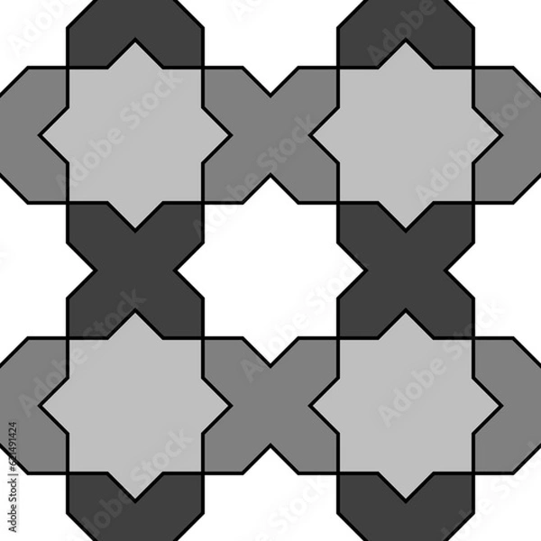 Fototapeta Seamless surface pattern design with Moroccan stars and crosses tiles ornament. Oriental traditional ornamentation with repeated geometric shapes. Ancient mosaic wallpaper. Grid motif. Digital paper.