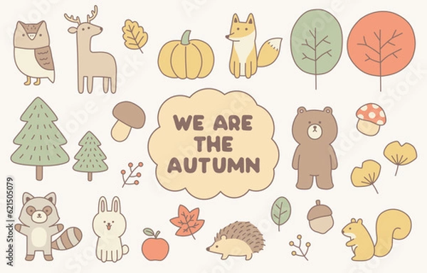 Fototapeta We areThe Autumn (Color with Stroke) is cute vector autumn elements in pastel colors with stroke.