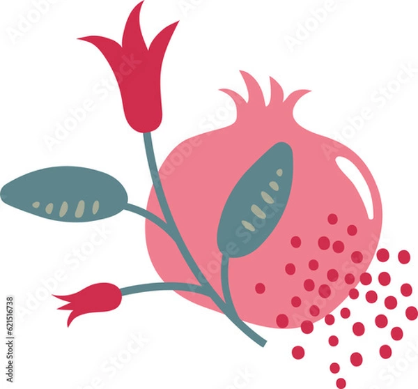 Obraz pomegranate fruit and flower branch, rosh hashanah tradiaional icon for jewish holiday