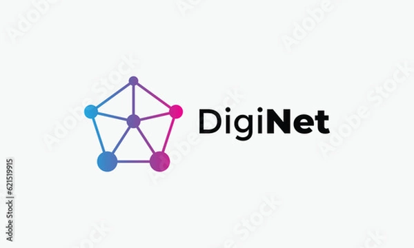 Obraz Logo vector pentagon technology blue concept global network digital web system intelligence software connection