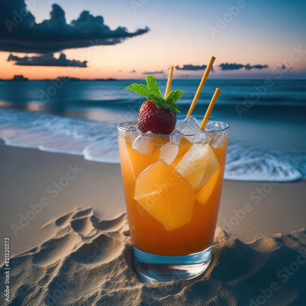Fototapeta cocktail on the beach, generative ai