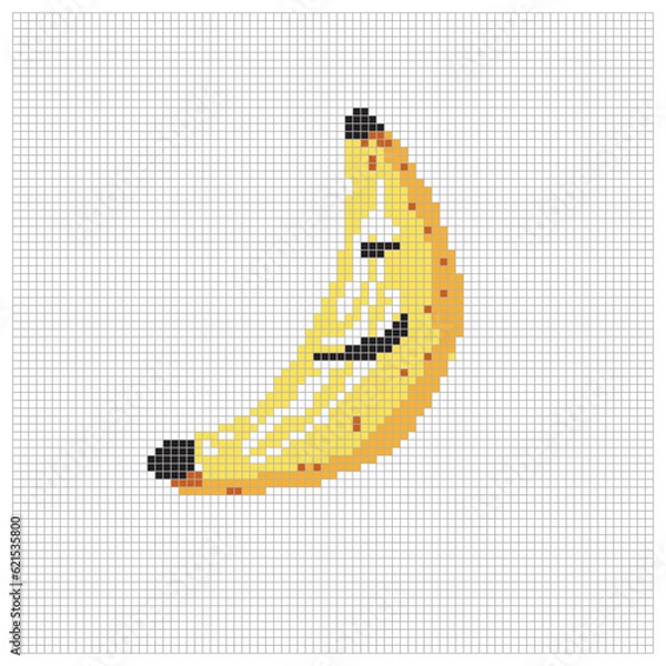 Obraz Pixel apple fruit for puzzles, games or cross stitch designs. Pixelated style 8 bit icon large scale isolated on white background. Minimalistic pixelart vector.