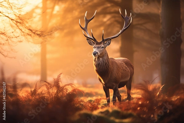 Obraz deer in the sunset generative ai