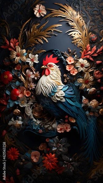 Fototapeta Generative AI, 12 zodiac is represent by using animals to be symbol including Rat, Ox, Tiger, Rabbit,  Dragon, Snake, Horse, Goat, Monkey, Rooster, Dog and pig. image style paper sculptures