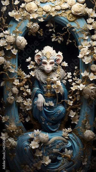 Fototapeta Generative AI, 12 zodiac is represent by using animals to be symbol including Rat, Ox, Tiger, Rabbit,  Dragon, Snake, Horse, Goat, Monkey, Rooster, Dog and pig. image style paper sculptures