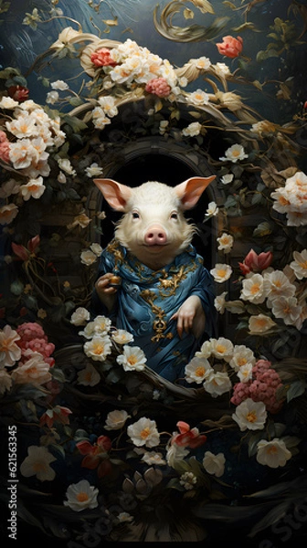 Fototapeta Generative AI, 12 zodiac is represent by using animals to be symbol including Rat, Ox, Tiger, Rabbit,  Dragon, Snake, Horse, Goat, Monkey, Rooster, Dog and pig. image style paper sculptures