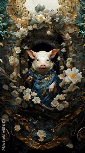 Fototapeta Generative AI, 12 zodiac is represent by using animals to be symbol including Rat, Ox, Tiger, Rabbit,  Dragon, Snake, Horse, Goat, Monkey, Rooster, Dog and pig. image style paper sculptures
