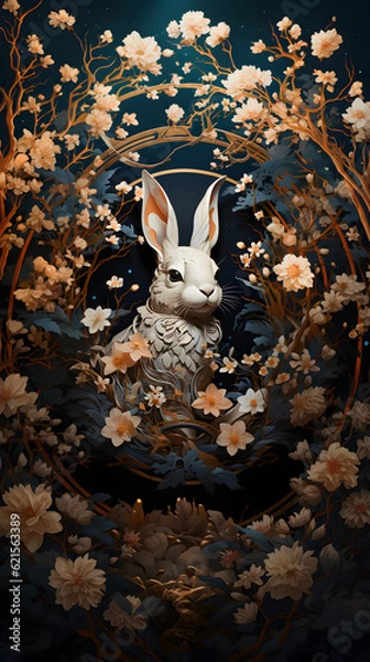 Fototapeta Generative AI, 12 zodiac is represent by using animals to be symbol including Rat, Ox, Tiger, Rabbit,  Dragon, Snake, Horse, Goat, Monkey, Rooster, Dog and pig. image style paper sculptures