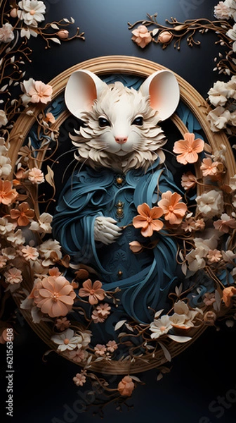 Fototapeta Generative AI, 12 zodiac is represent by using animals to be symbol including Rat, Ox, Tiger, Rabbit,  Dragon, Snake, Horse, Goat, Monkey, Rooster, Dog and pig. image style paper sculptures