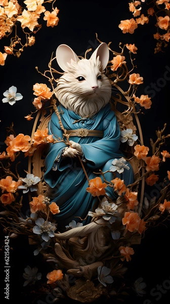 Fototapeta Generative AI, 12 zodiac is represent by using animals to be symbol including Rat, Ox, Tiger, Rabbit,  Dragon, Snake, Horse, Goat, Monkey, Rooster, Dog and pig. image style paper sculptures