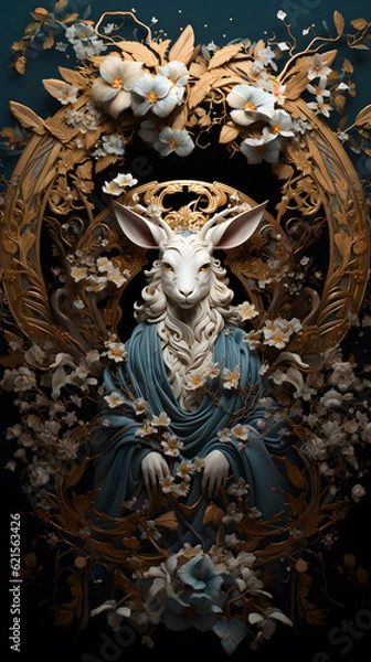 Fototapeta Generative AI, 12 zodiac is represent by using animals to be symbol including Rat, Ox, Tiger, Rabbit,  Dragon, Snake, Horse, Goat, Monkey, Rooster, Dog and pig. image style paper sculptures