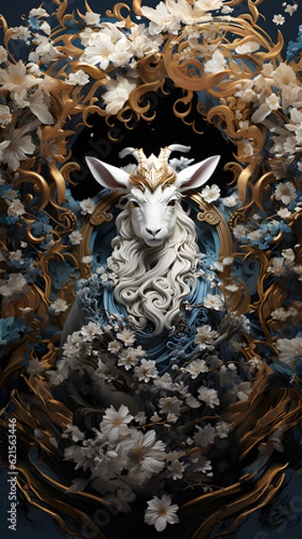 Fototapeta Generative AI, 12 zodiac is represent by using animals to be symbol including Rat, Ox, Tiger, Rabbit,  Dragon, Snake, Horse, Goat, Monkey, Rooster, Dog and pig. image style paper sculptures