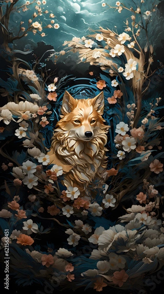 Fototapeta Generative AI, 12 zodiac is represent by using animals to be symbol including Rat, Ox, Tiger, Rabbit,  Dragon, Snake, Horse, Goat, Monkey, Rooster, Dog and pig. image style paper sculptures