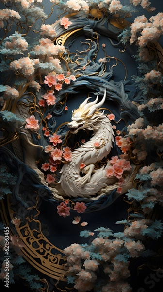 Fototapeta Generative AI, 12 zodiac is represent by using animals to be symbol including Rat, Ox, Tiger, Rabbit,  Dragon, Snake, Horse, Goat, Monkey, Rooster, Dog and pig. image style paper sculptures