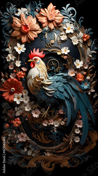 Fototapeta Generative AI, 12 zodiac is represent by using animals to be symbol including Rat, Ox, Tiger, Rabbit,  Dragon, Snake, Horse, Goat, Monkey, Rooster, Dog and pig. image style paper sculptures