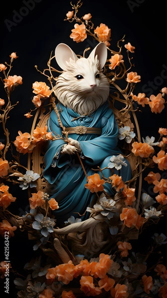Fototapeta Generative AI, 12 zodiac is represent by using animals to be symbol including Rat, Ox, Tiger, Rabbit,  Dragon, Snake, Horse, Goat, Monkey, Rooster, Dog and pig. image style paper sculptures