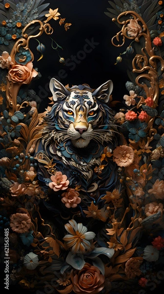 Fototapeta Generative AI, 12 zodiac is represent by using animals to be symbol including Rat, Ox, Tiger, Rabbit,  Dragon, Snake, Horse, Goat, Monkey, Rooster, Dog and pig. image style paper sculptures