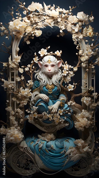 Fototapeta Generative AI, 12 zodiac is represent by using animals to be symbol including Rat, Ox, Tiger, Rabbit,  Dragon, Snake, Horse, Goat, Monkey, Rooster, Dog and pig. image style paper sculptures