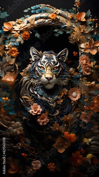Fototapeta Generative AI, 12 zodiac is represent by using animals to be symbol including Rat, Ox, Tiger, Rabbit,  Dragon, Snake, Horse, Goat, Monkey, Rooster, Dog and pig. image style paper sculptures
