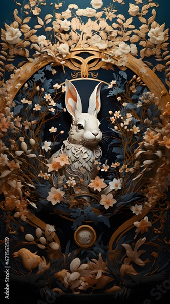 Fototapeta Generative AI, 12 zodiac is represent by using animals to be symbol including Rat, Ox, Tiger, Rabbit,  Dragon, Snake, Horse, Goat, Monkey, Rooster, Dog and pig. image style paper sculptures