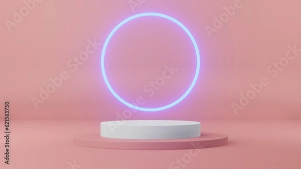 Fototapeta 3d render of minimalist podium showcase stage in interior room pink or gold studio and lighting for product display abstract bright background.