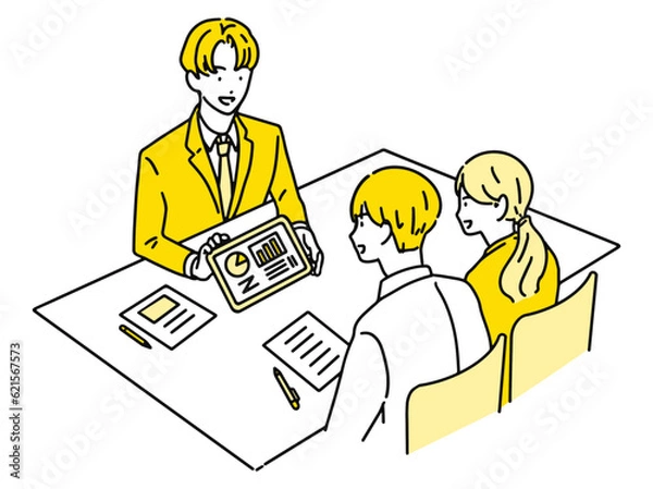 Obraz お客様に説明するビジネスパーソン