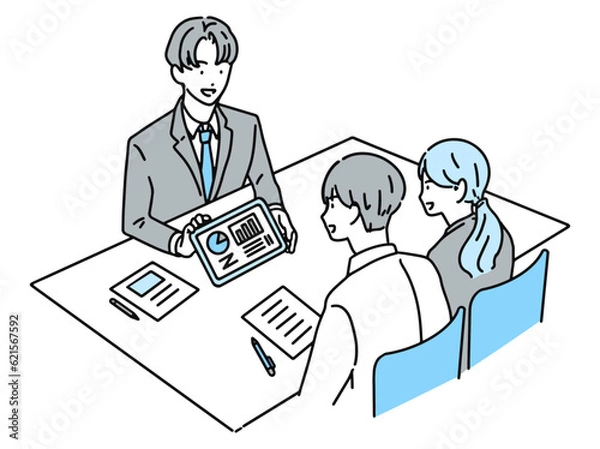 Obraz お客様に説明するビジネスパーソン