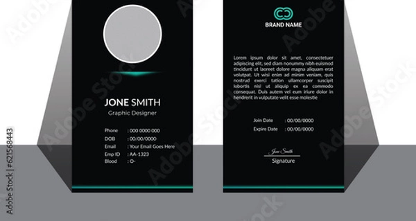 Obraz Id card with lanyard set isolated vector illustration. Blank plastic access card, name tag holder with pin ribbon, corporate card key, personal security badge, press event pass Office ID Card Template