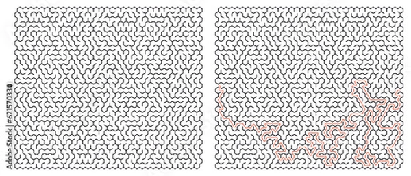 Fototapeta Labyrinth vector graphic. Hexagon (honeycomb) shape, complex maze (labyrinth) game illustration.