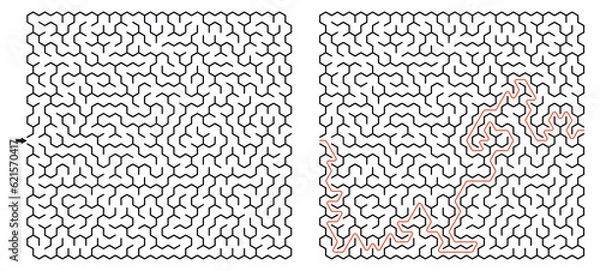 Obraz Labyrinth vector graphic. Hexagon (honeycomb) shape, complex maze (labyrinth) game illustration.