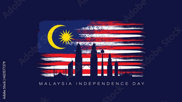 Fototapeta Malaysia independence day background with grunge distressed flag vector illustration