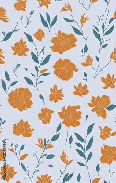 Fototapeta Orange flower seamless pattern created with generative AI