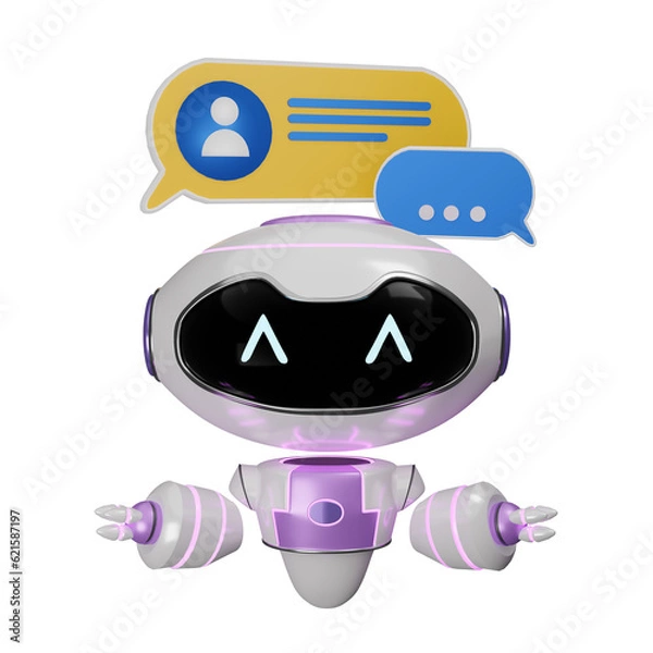 Obraz Virtual assistant chat conversation with 3d render AI robot icon
