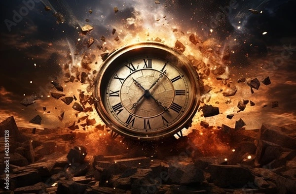 Fototapeta Clock Exploding in Thousands of particles. Generative AI.