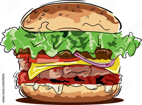 Fototapeta vector illustration of a burger on a white background with shadow