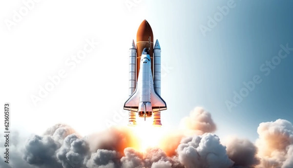 Fototapeta Rocket Launch on White Background, International army games.