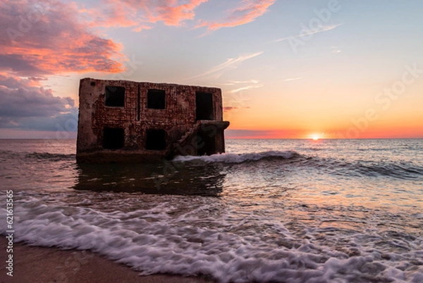 Obraz Beautiful and colorful sunset over the Northern forts in the Baltic sea coastline at Karosta (Liepaja, Latvia)
