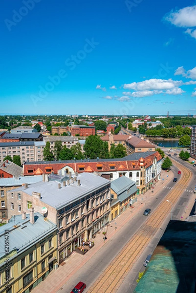 Obraz Liepaja, Latvia - June 29, 2023: aerial view of the city centre of the Liepaja city with historical buildings and traffic in the city